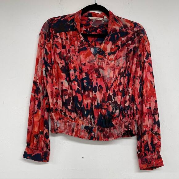 Soft Surroundings Red Blue Abstract Floral Print Boho Blouse Womens Xs Fall Top - Picture 1 of 8